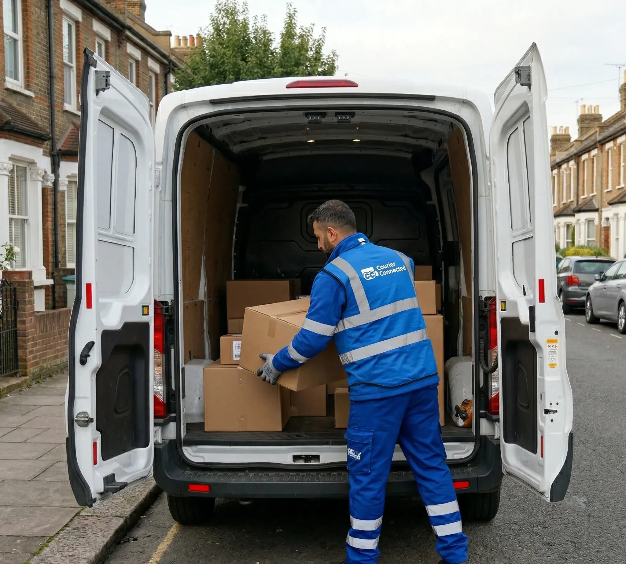 CourierConnected driver loading parcels into van